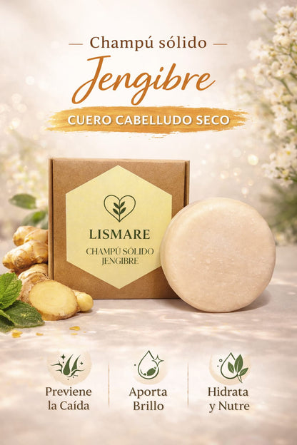 Pack 2 champú sólidos de jengibre 75 g + jabonera Lismare de regalo - Cuero cabelludo seco y débil. Ideal gimnasio._3