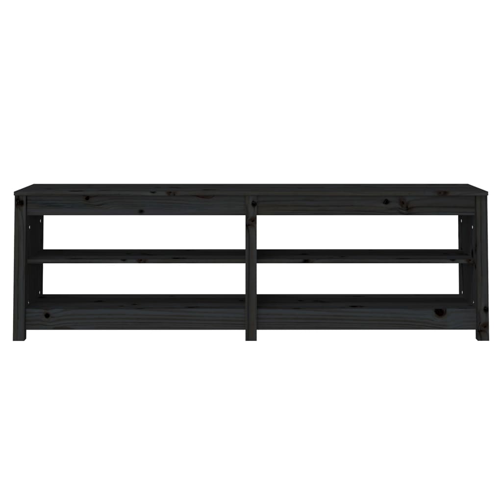 Banco Zapatero De Madera Maciza De Pino Negro 160x36,5x50 Cm / Vetonek_1
