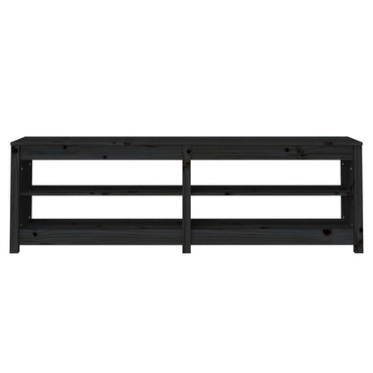 Banco Zapatero De Madera Maciza De Pino Negro 160x36,5x50 Cm / Vetonek_1