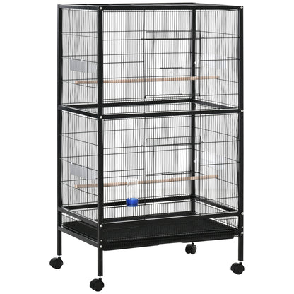 Jaula Para Pájaros Con Ruedas Y Comederos Pawhut 79x52x137 Cm Negro_0