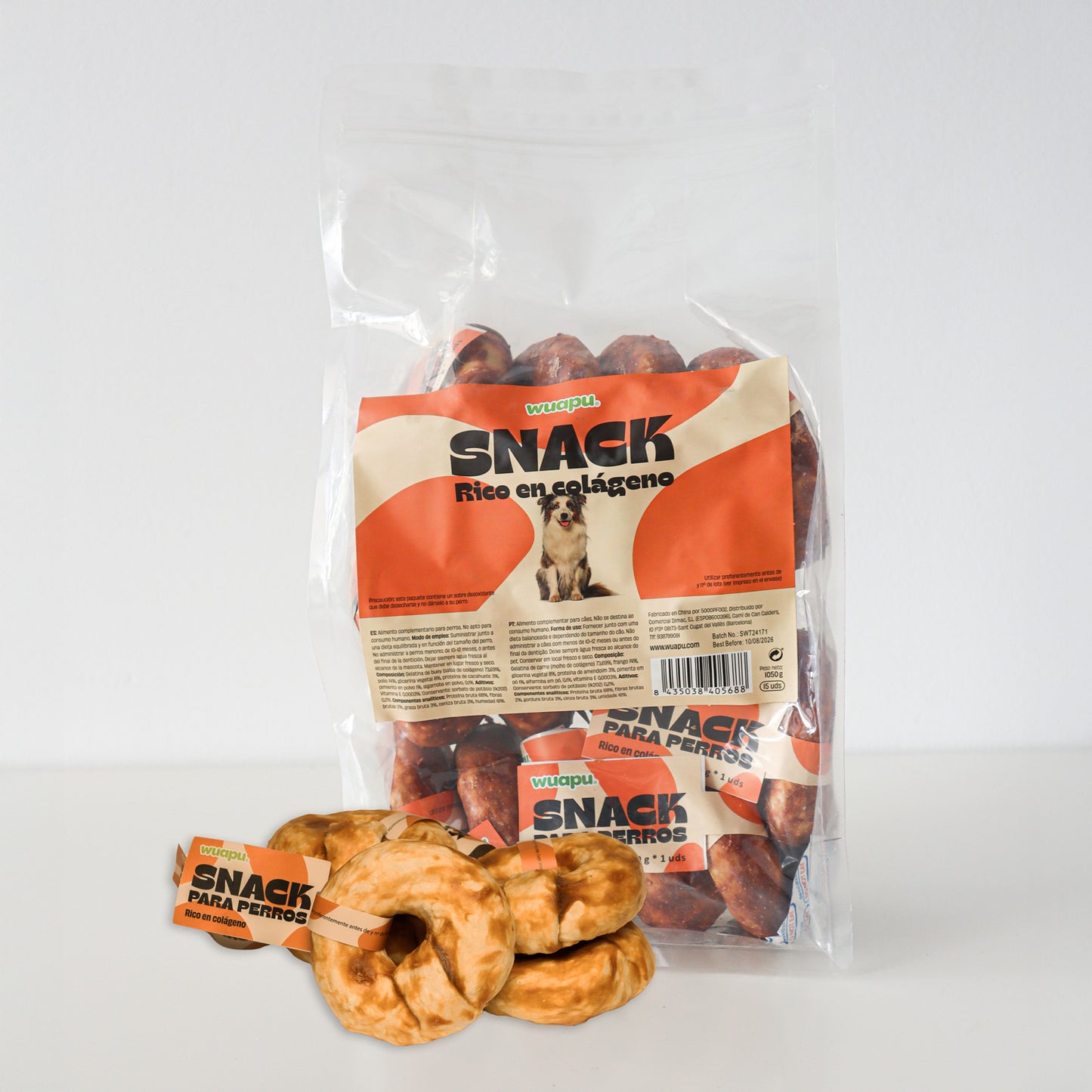 15u Snacks Colágeno Para Perro, De Gelatina De Buey Y Pollo, Bolsa De 15u Donuts (70gr/u Aprox)_0