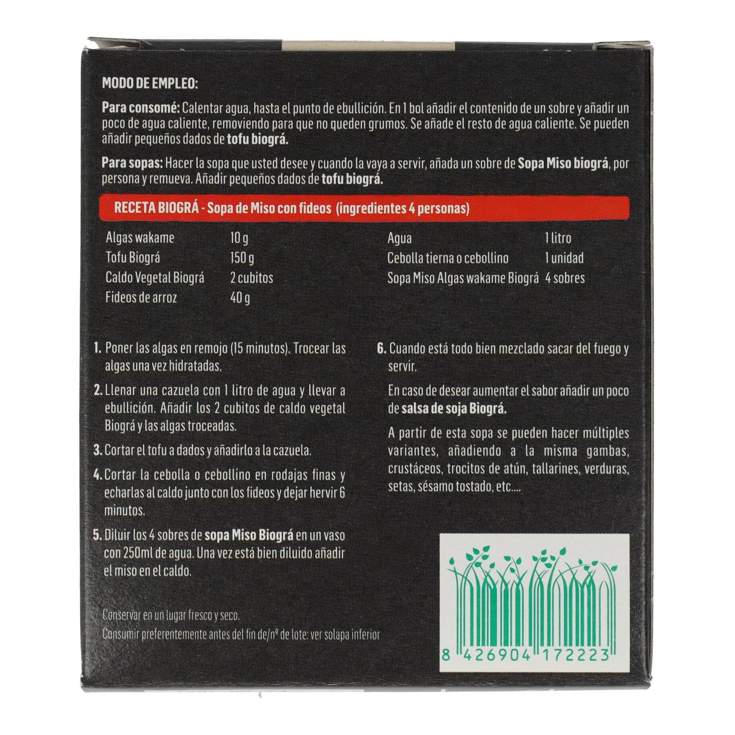 Sopa Miso Rojo y Alga Wakame Biográ, 4x10g