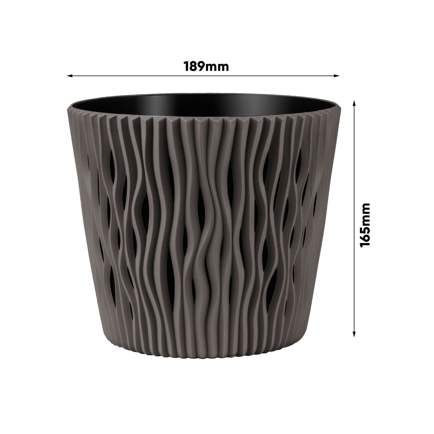 Maceta Redonda De Plastico Sandy Round En Color Antracita 18,9 (largo) X 18,9 (ancho) X 16,5 (alto) Cm_1