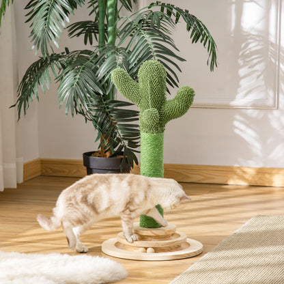 Pawhut Rascador Cactus Para Gatos Con Bola Colgante Y Juego En La Base De Madera_1