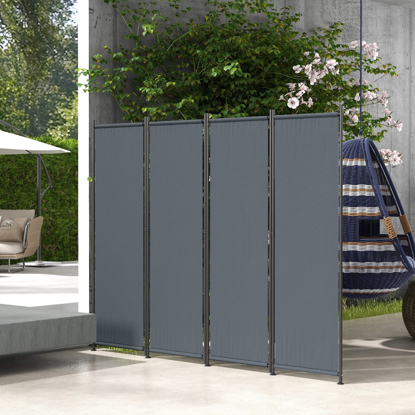 Outsunny Biombo Separador De Ambientes De 4 Paneles Plegable 223x170 Cm Gris_1