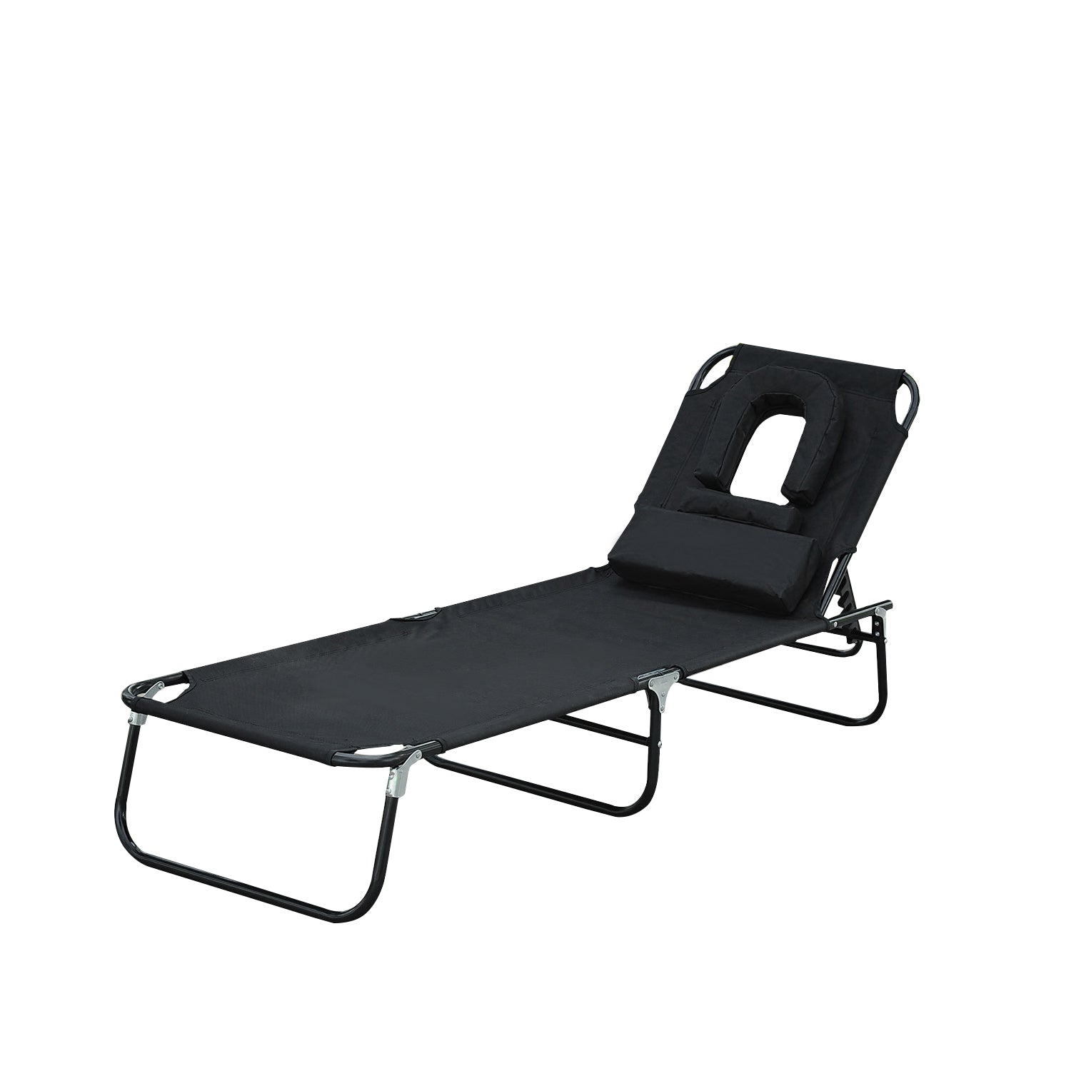 Outsunny Tumbona Plegable Con Respaldo Ajustable 190x56x28 Cm Negro_0