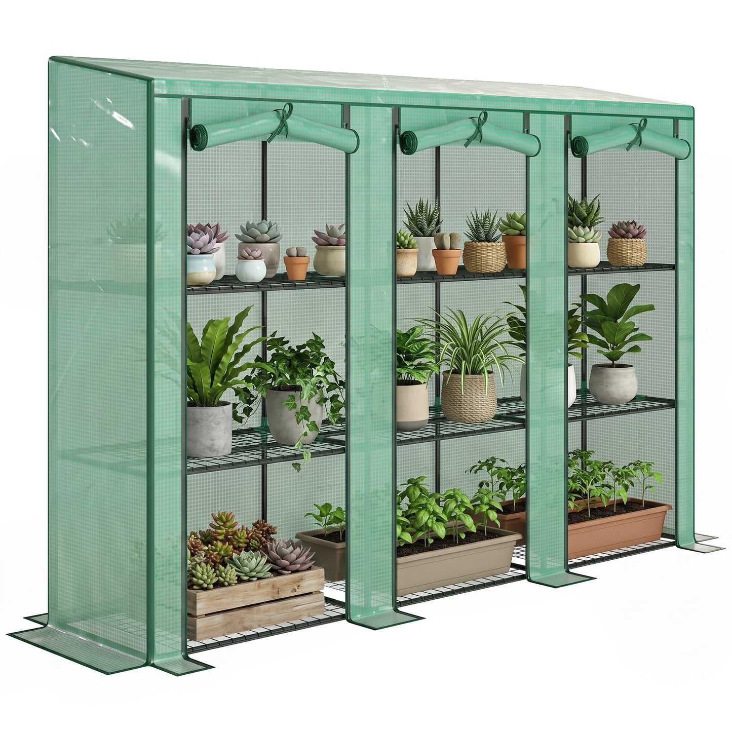 Outsunny Invernadero De Exterior Con 9 Estantes Puerta 215x46x151 Cm Verde_0