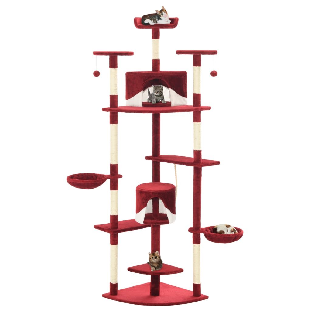 Vidaxl Rascador Para Gatos Con Poste De Sisal Rojo Y Blanco 203 Cm_1