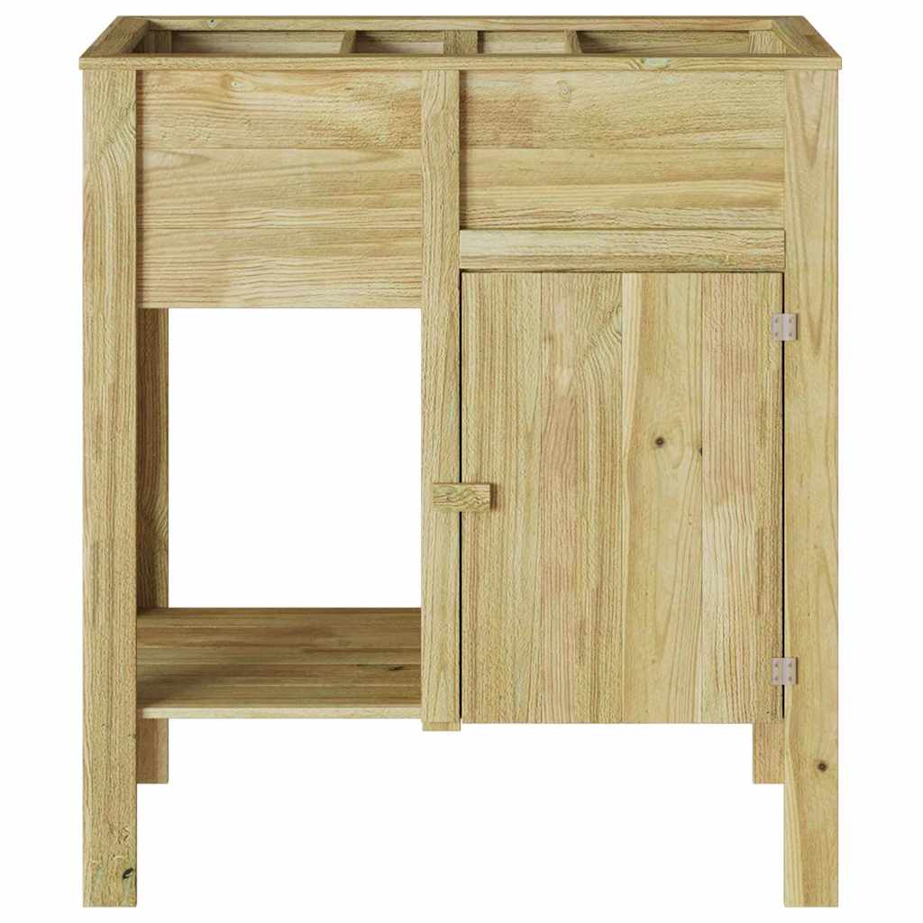 Macetero Alto Con Estante Marrón Madera De Pino Impregnada_4