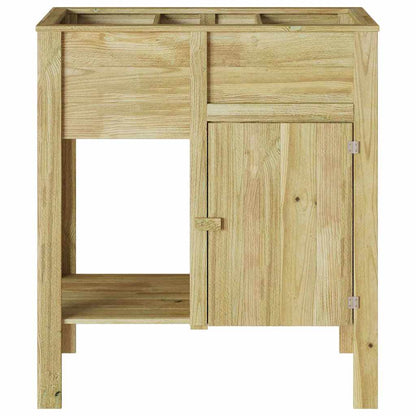 Macetero Alto Con Estante Marrón Madera De Pino Impregnada_4