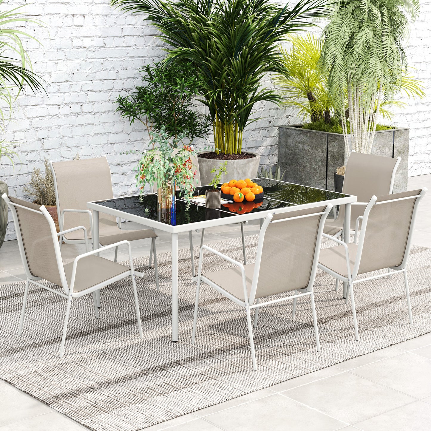 Outsunny Conjunto De Comedor De Exterior Con 1 Mesa Y 6 Sillas Blanco Y Gris_3