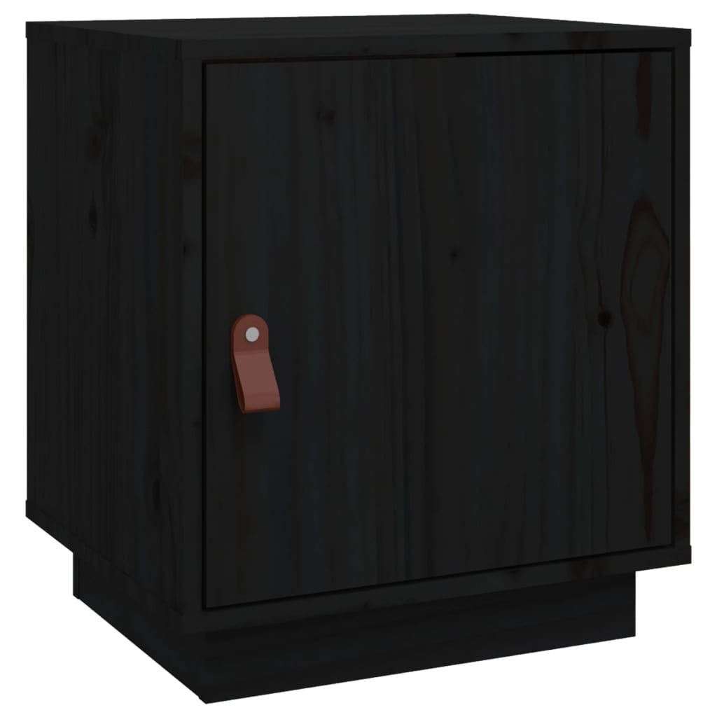Mesita De Noche Madera Maciza De Pino Negro 40x34x45 Cm_0