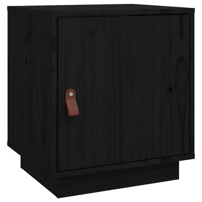Mesita De Noche Madera Maciza De Pino Negro 40x34x45 Cm_0
