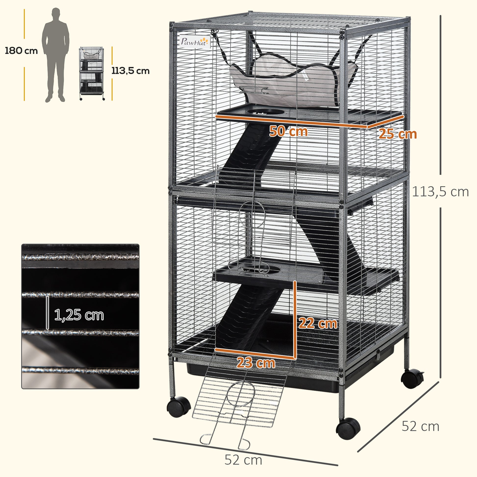 Pawhut Jaula Para Animales Pequeños De 4 Niveles Con Ruedas 52x52x113,5cm Gris_2