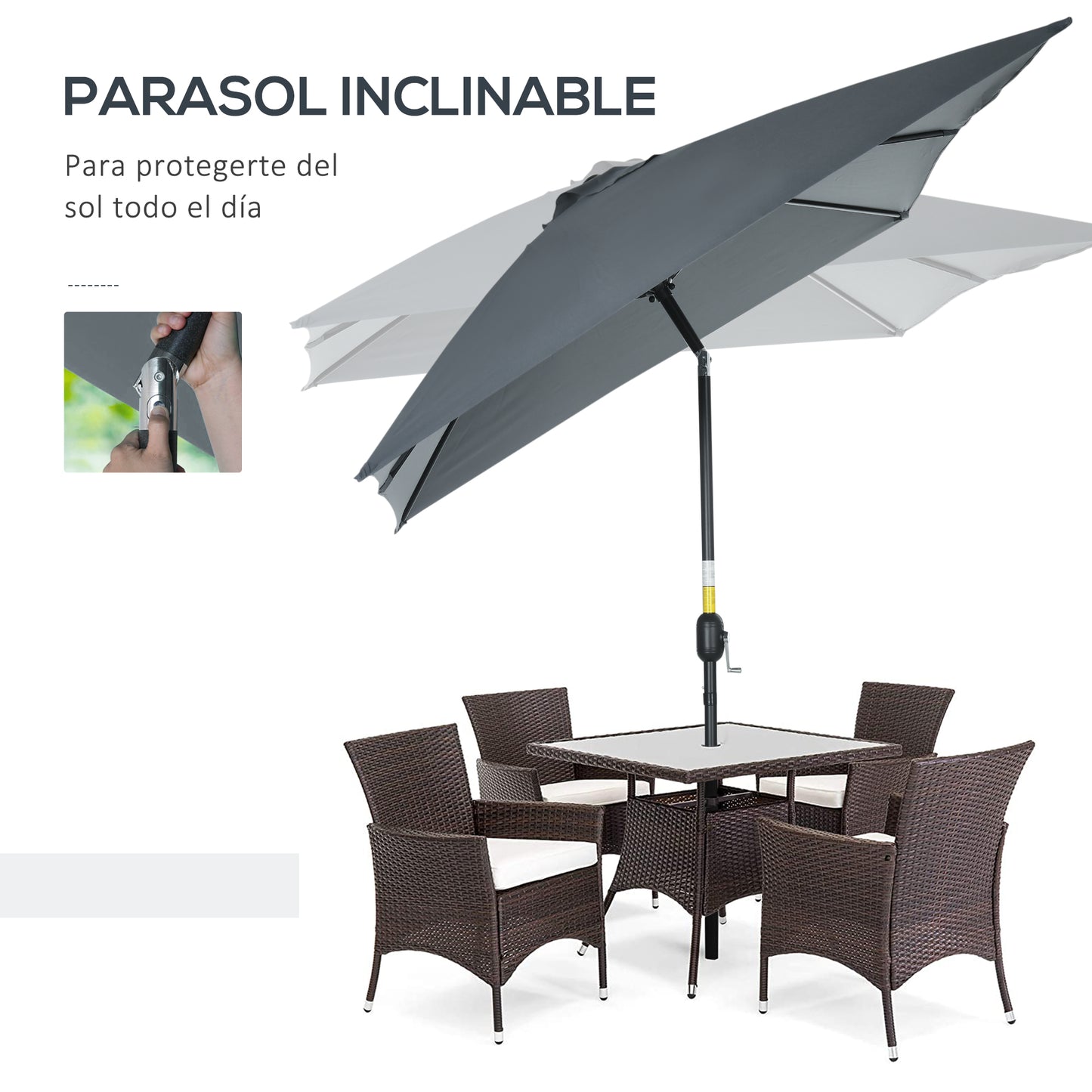 Outsunny Sombrilla Jardín Aluminio 200x300x253 Cm Inclinable Con Manivela Gris_3