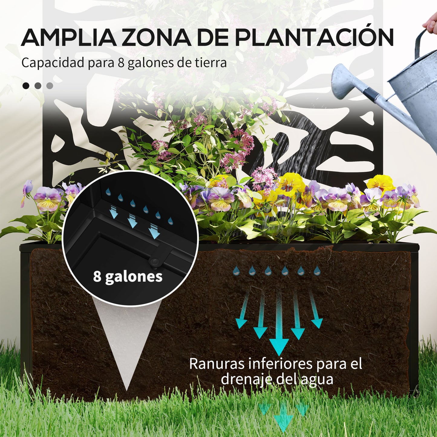 Outsunny Jardinera Exterior Grande De Metal Con Pantalla De Privacidad Negro_3