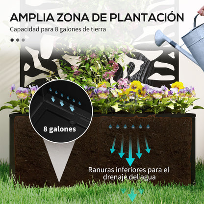 Outsunny Jardinera Exterior Grande De Metal Con Pantalla De Privacidad Negro_3