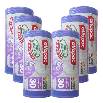 80% Reciclado 6 Rollos De 15 Bolsas De Basura 'lavanda' 30l Con Autocierre_0