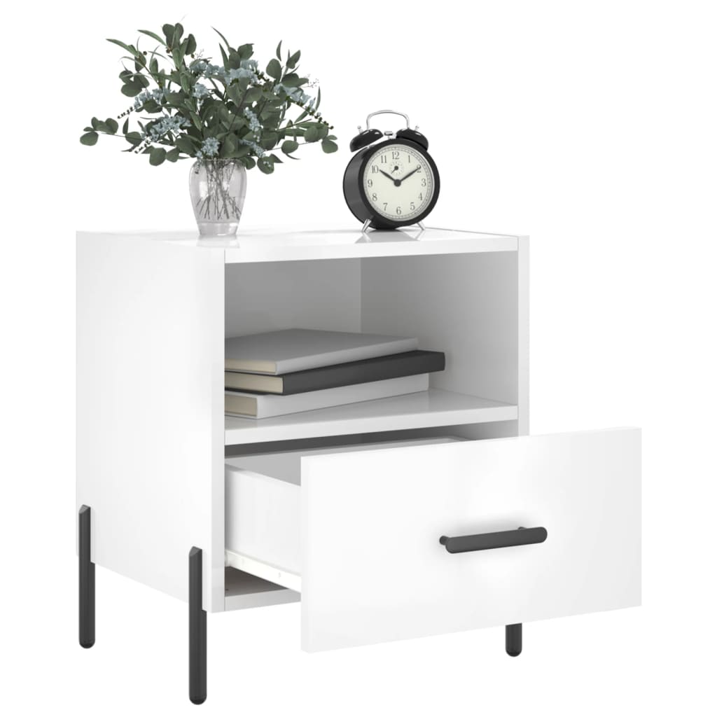 Mesita Noche 2 Uds Madera Ingeniería Blanco Brillo 40x35x47,5cm_1