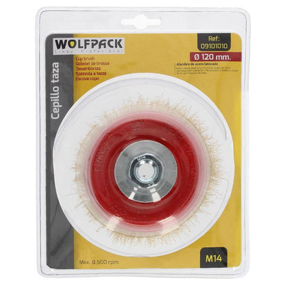 Cepillo Taza Con Alambre De Acero Latonado Rosca M14, Ø 120 Mm. Alambre De Ø 0,30 Mm.