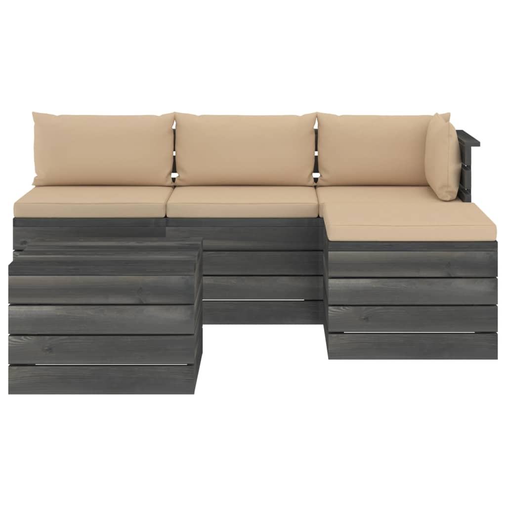 Muebles De Jardín De Palets 5 Piezas Cojines Madera Maciza Pino / Vetonek_4