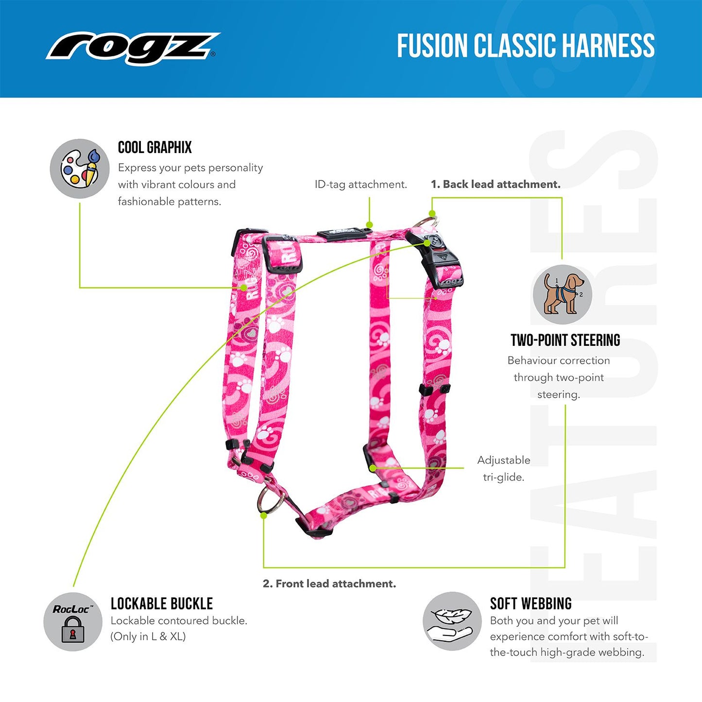 Arnés Para Perro, Modelo Fusion De Rogz, Estampado Pop Art. Talla L (21-40kg)_1