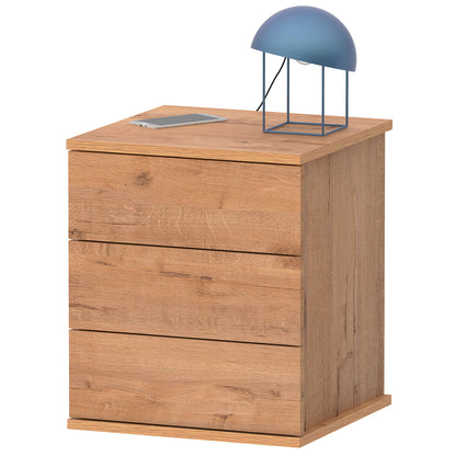 Mesita De Noche 3 Cajones, Mesilla Dormitorio Cajonera 48,5x41x40 Cm (alto X Ancho X Profundo), Briebe, Serenade, Madera