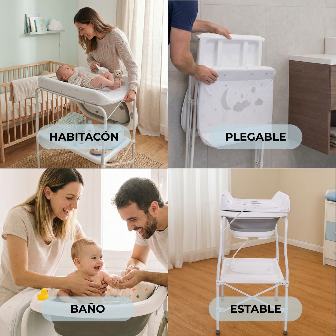 Bañera Bebé 5 En 1 Plegable Con Soporte, Cambiador, Bandejas, Desagüe, Gris Standard Bathby_4