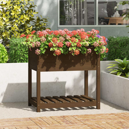 Jardinera Con Estante Madera Maciza Marrón Miel 82,5x54x81 Cm_1
