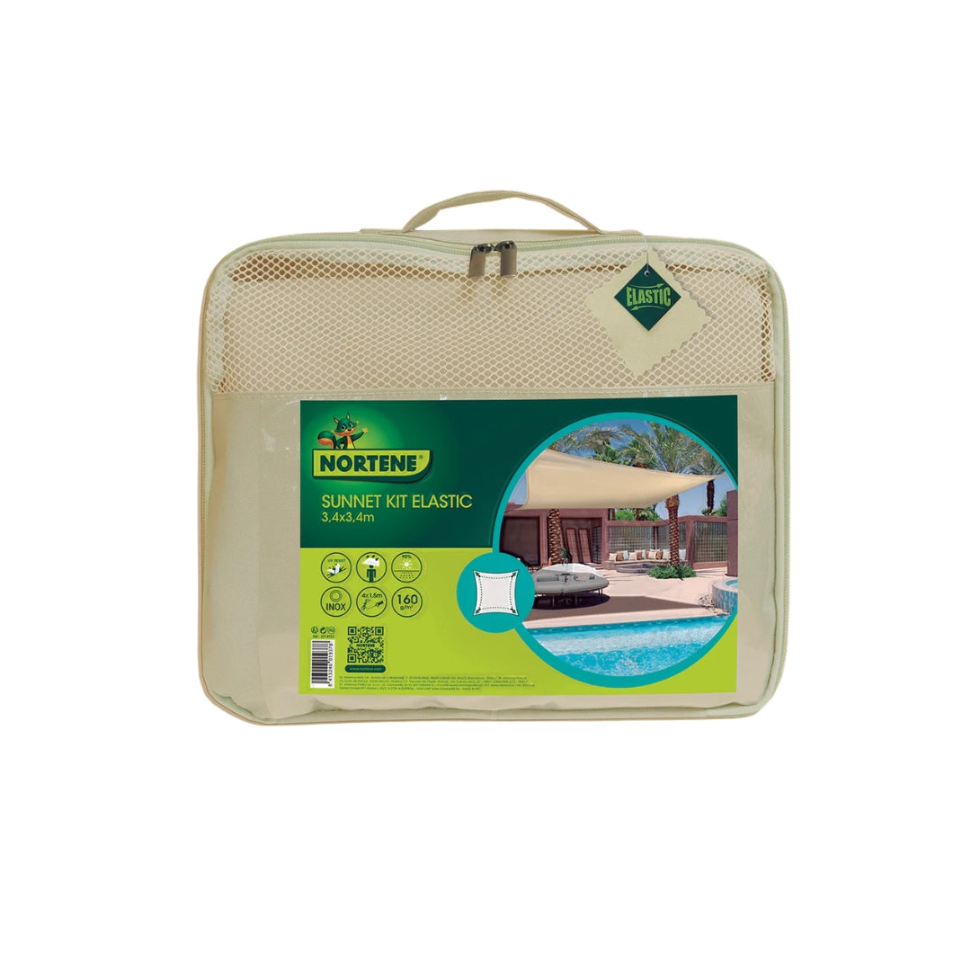 Malla De Sombreo Triangular Sunnet Kit Elast 3,4x3,4x3,4m Beige Nortene_3
