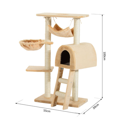 Pawhut Árbol Para Gatos Rascador 55x30x100cm Con Poste Cesta Hamaca Plataforma_2