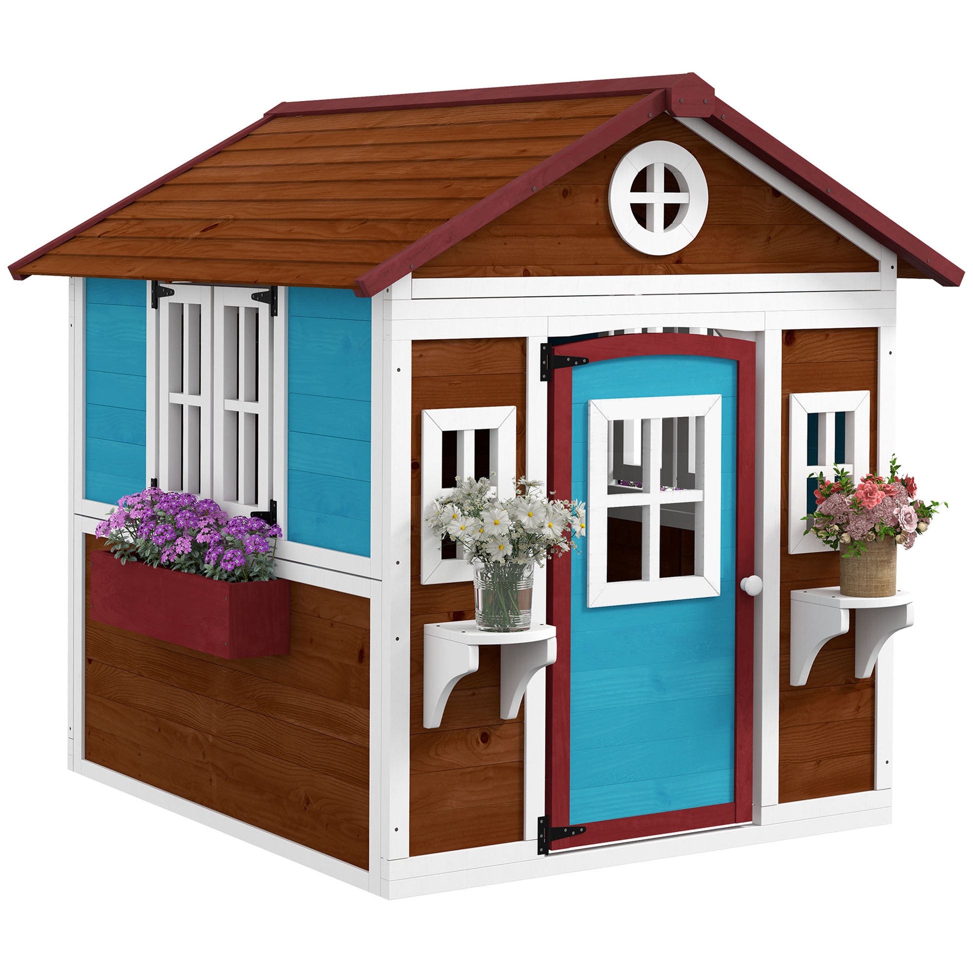 Outsunny Casa De Jardín Infantil Con Jardineras 114x126,4x135 Cm Marrón Oscuro_0