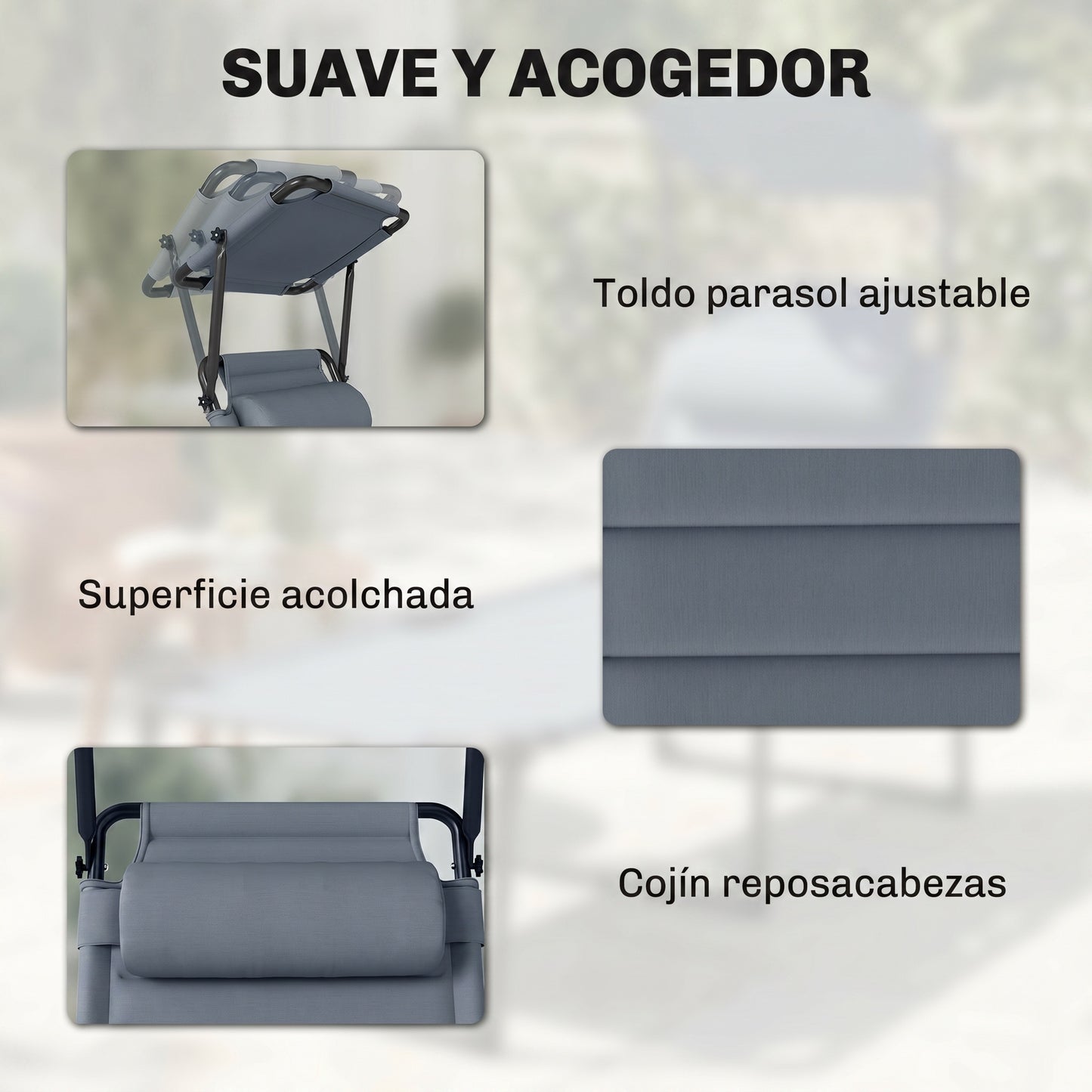 Outsunny Tumbona Plegable Con Respaldo Regulable 70x200x45 Cm Gris_5