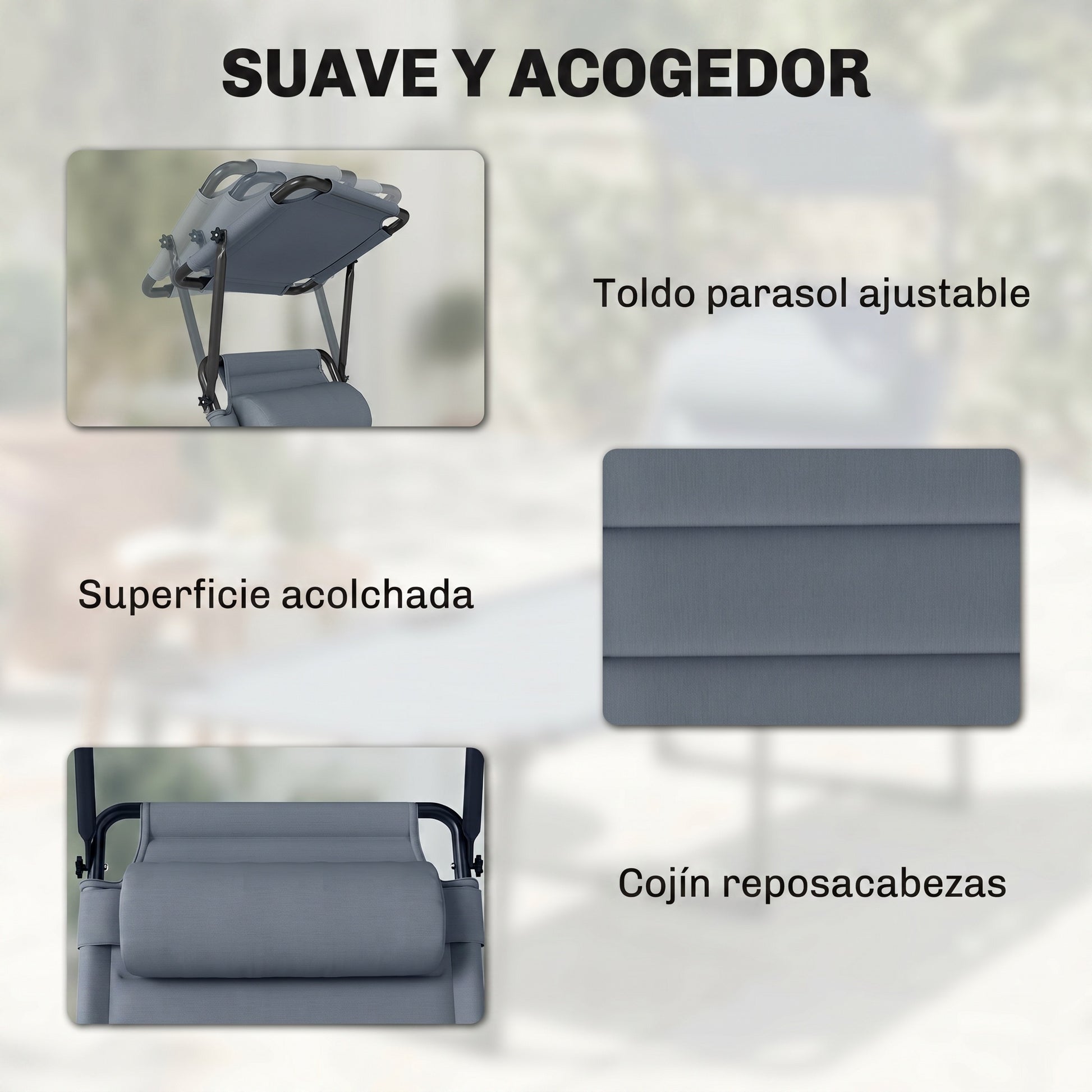 Outsunny Tumbona Plegable Con Respaldo Regulable 70x200x45 Cm Gris_5