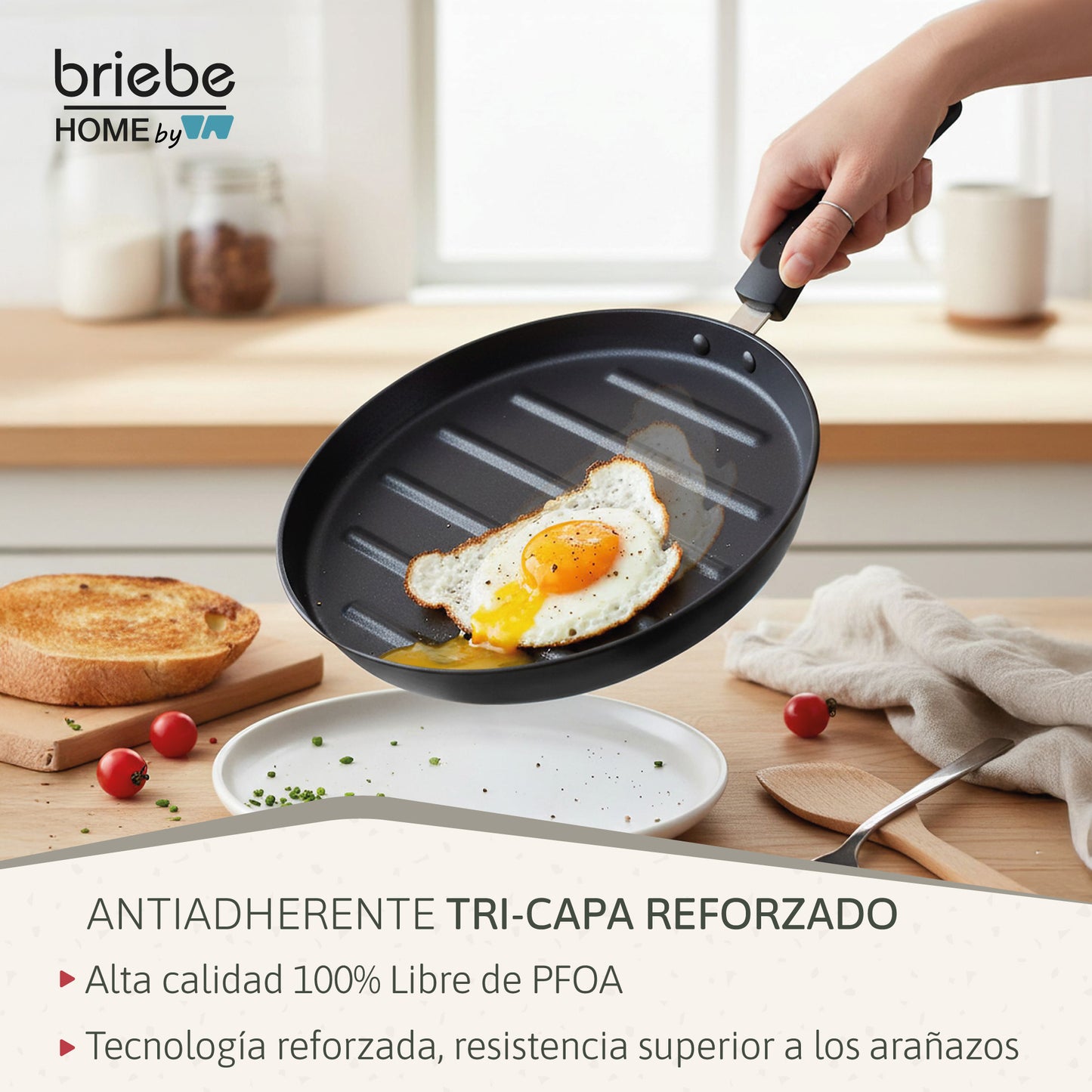 Briebe Grill Asador Sartén Inducción Acero Forjado 28cm Antiadherente Sin Pfoa, Fabricada En España, Mare, Azul_3