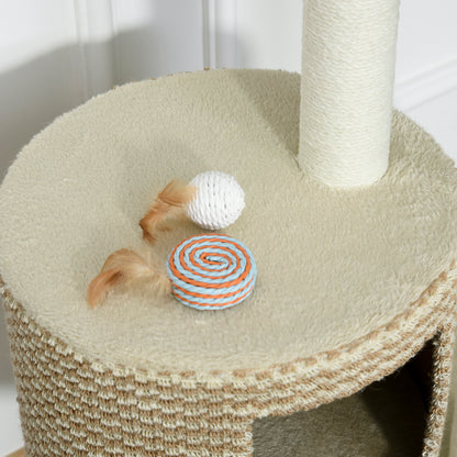 Pawhut Árbol Rascador Para Gatos Con Cueva Postes De Yute Y Plataforma Beige_4