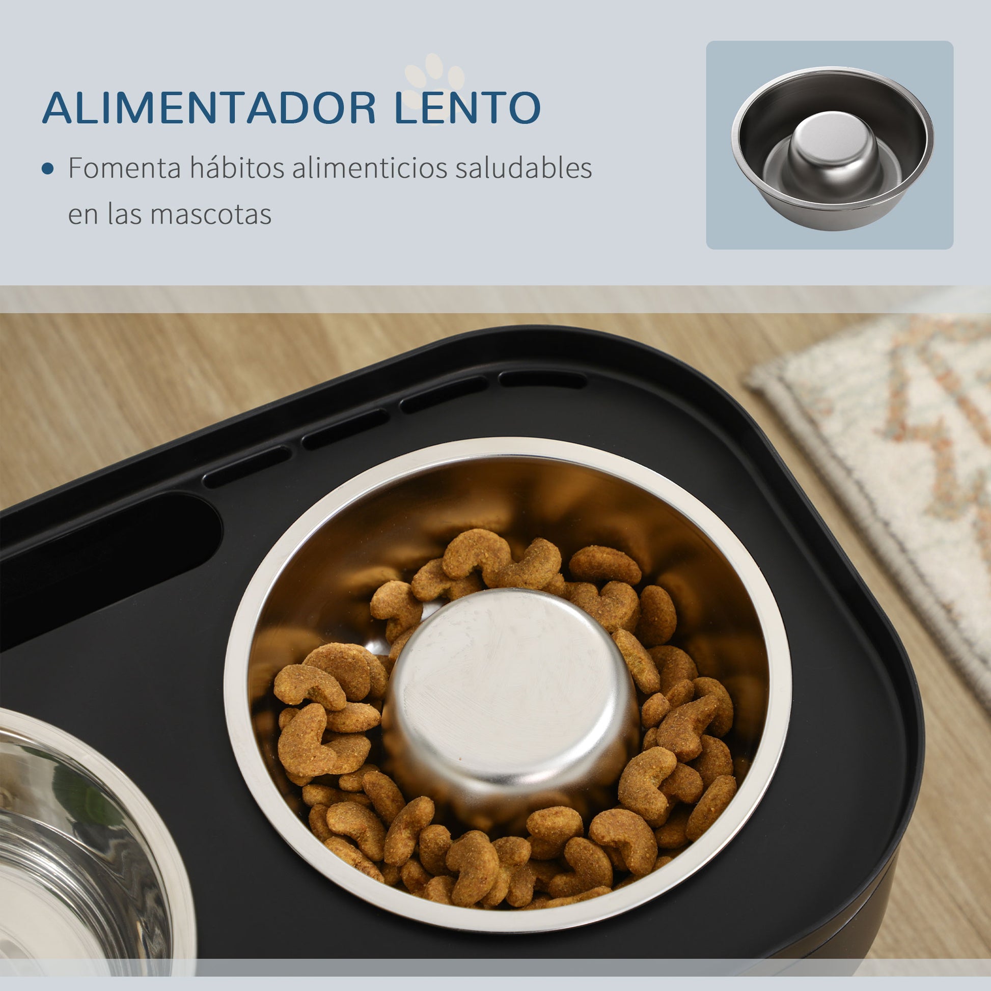 Pawhut Comedero Elevado Para Perros De 4 Alturas Ajustables 43x25x30 Cm Negro_5