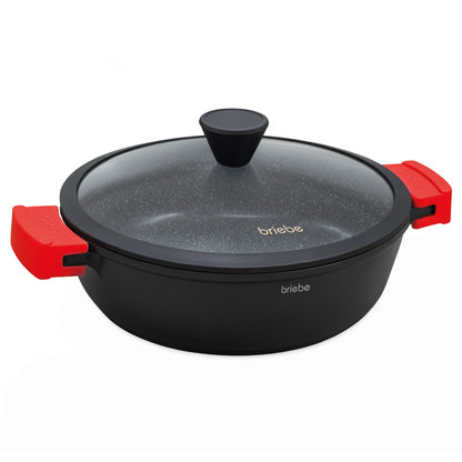 Briebe Cacerola Baja Cocina Inducción Antiadherente Titanio, Cazuela 32cm, Aluminio Fundido Sin Pfoa, Black Titanium_0