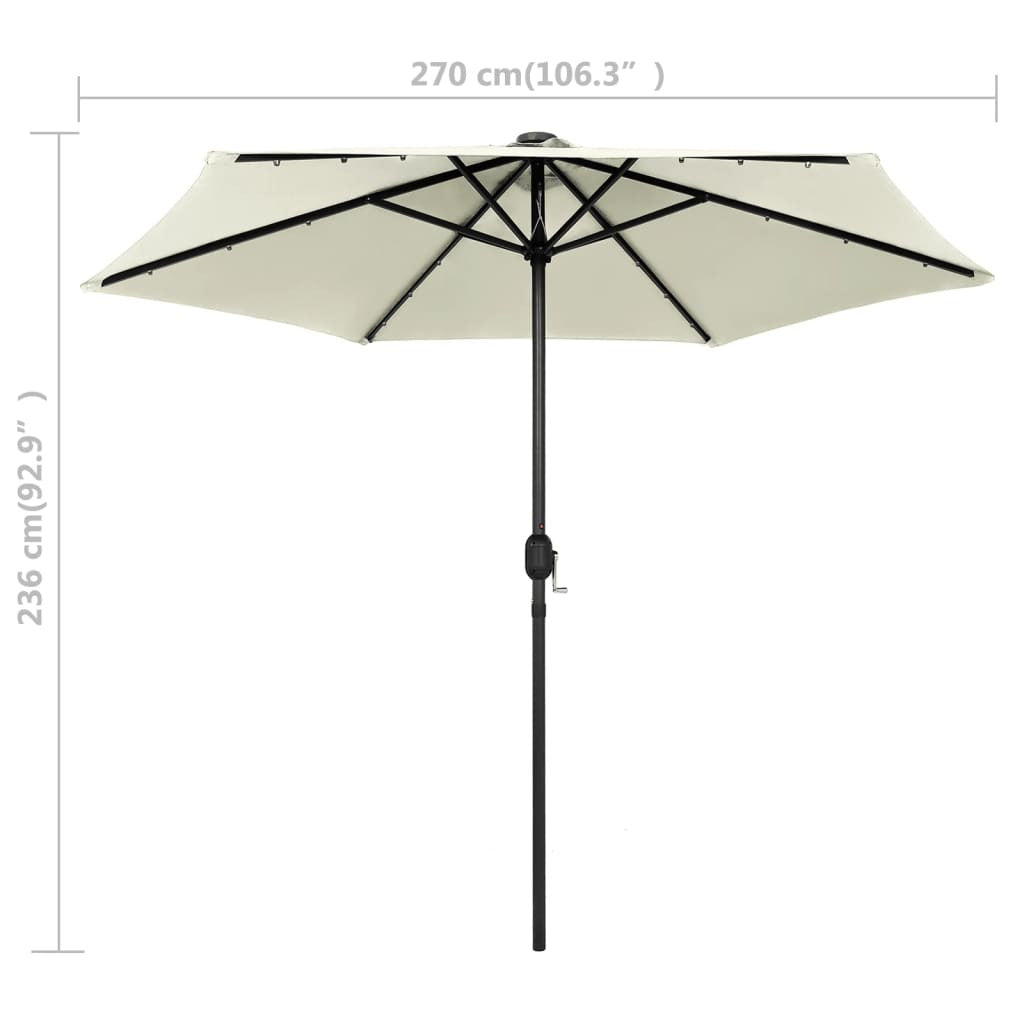 Vidaxl Sombrilla De Jardín Luces Led Palo Aluminio Blanco Arena 270 Cm_2