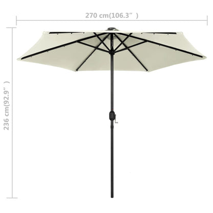 Vidaxl Sombrilla De Jardín Luces Led Palo Aluminio Blanco Arena 270 Cm_2