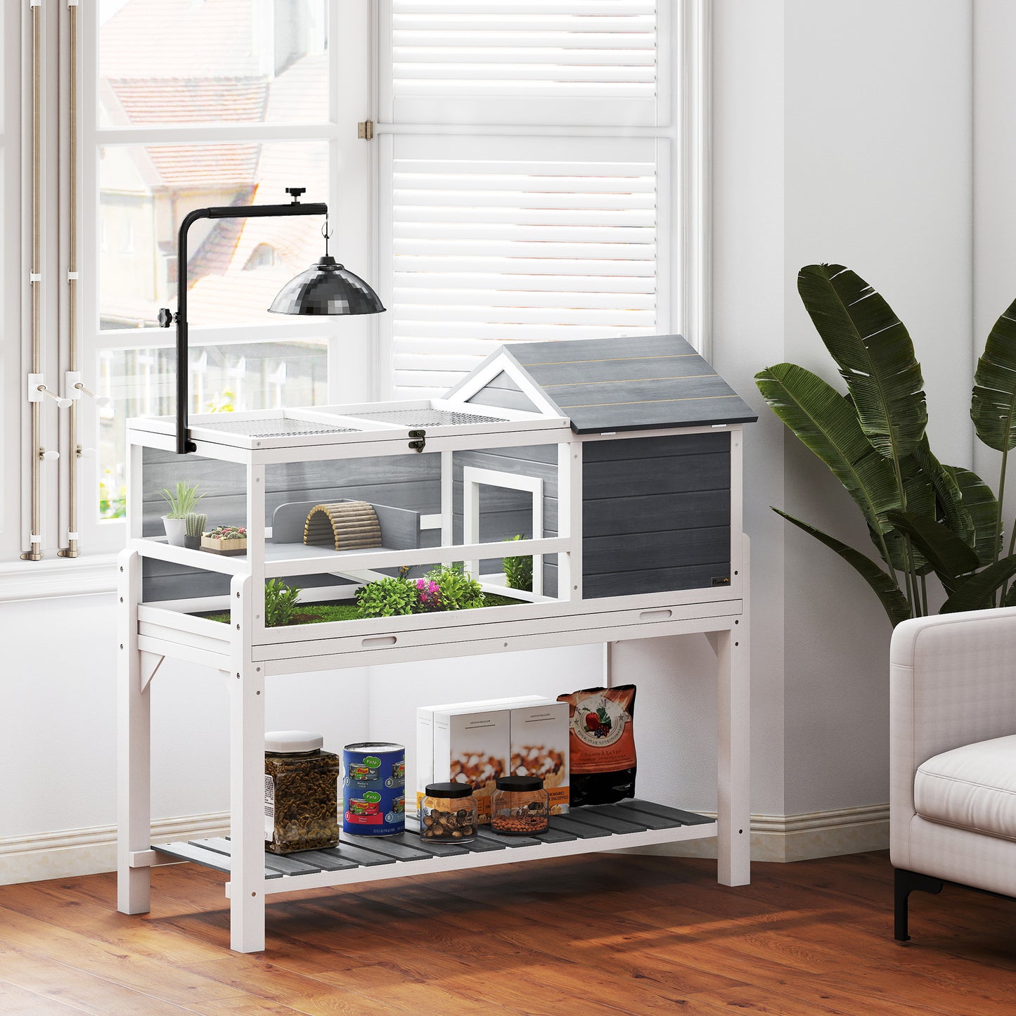 Pawhut Casa Para Tortugas De Madera Con Soporte Para Lámpara Y Techos Abatibles_1