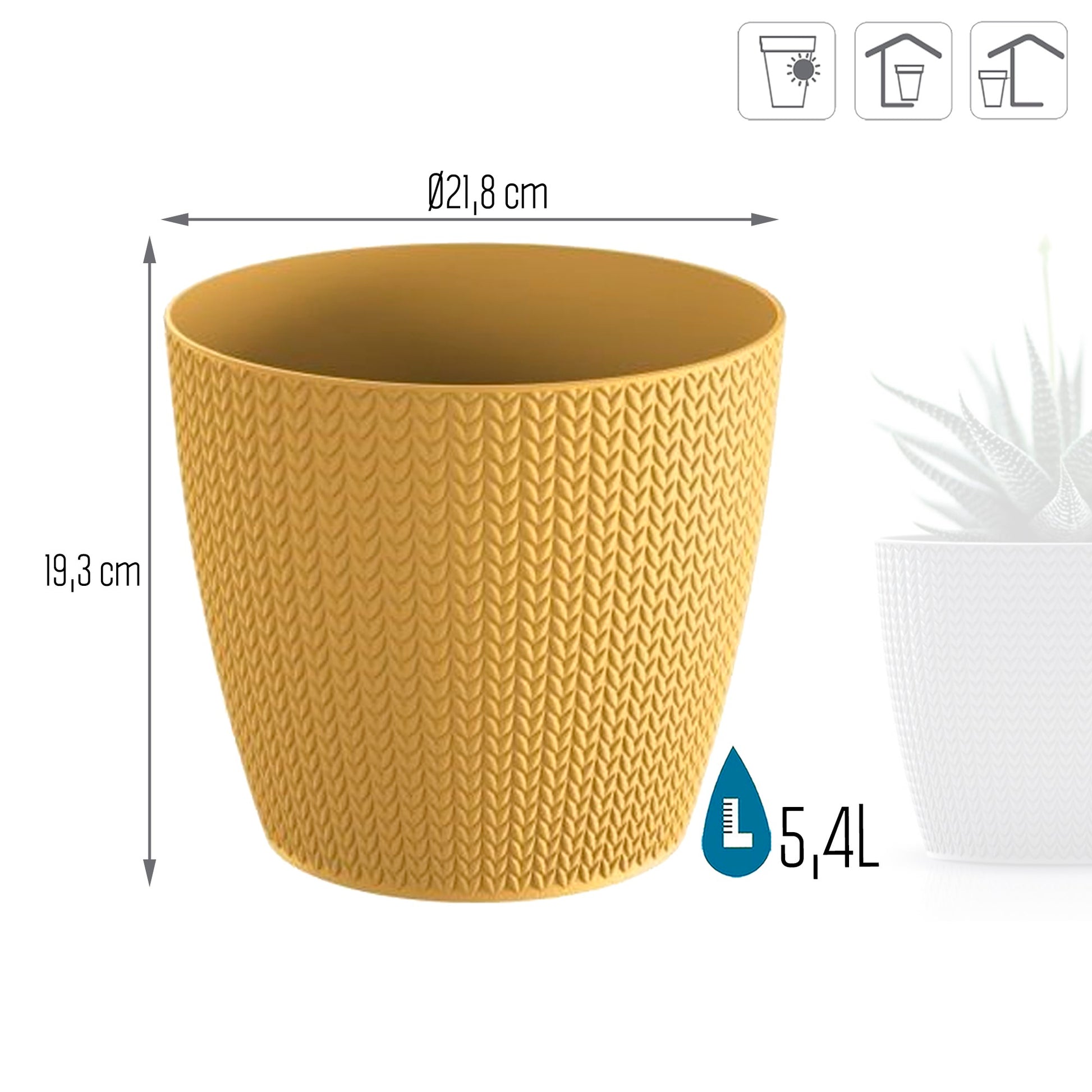 Maceta Wheaty 5,4l., Dimensiones (mm) 218x218x193, Color Mostaza