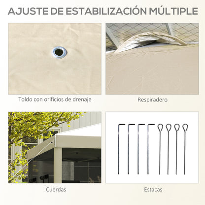 Outsunny Carpa Plegable 3x3 M Con Pared Lateral De Malla 6 Ventanas Beige_5