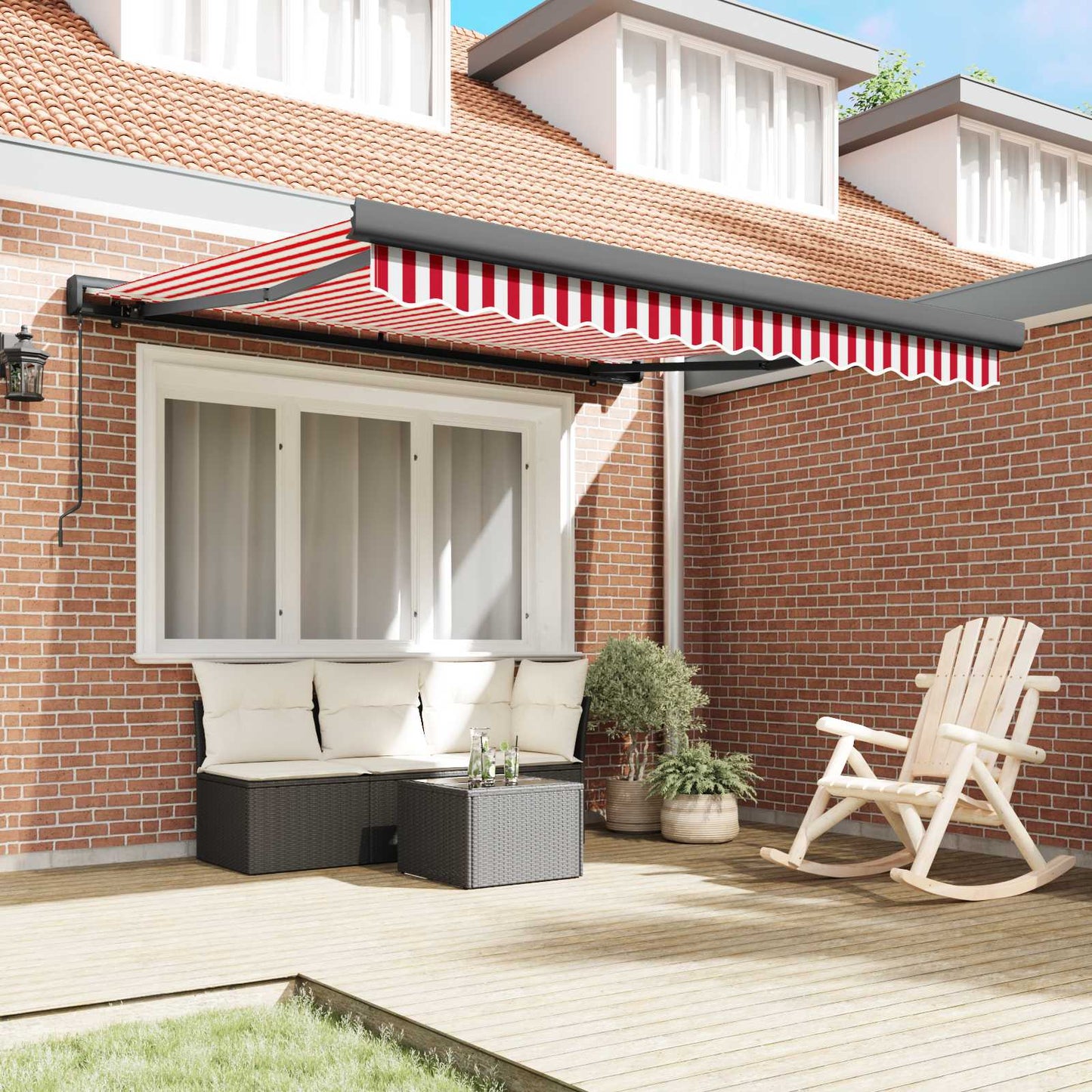 Toldo Retráctil Rojo Y Blanco 300 X 250 Cm Lona Y Aluminio_2