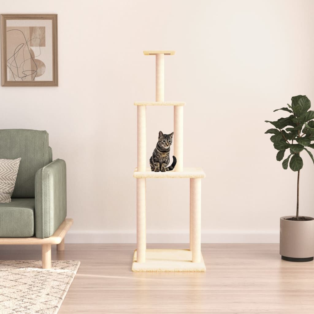 Vidaxl Rascador Para Gatos Con Postes De Sisal Color Crema 149 Cm_1