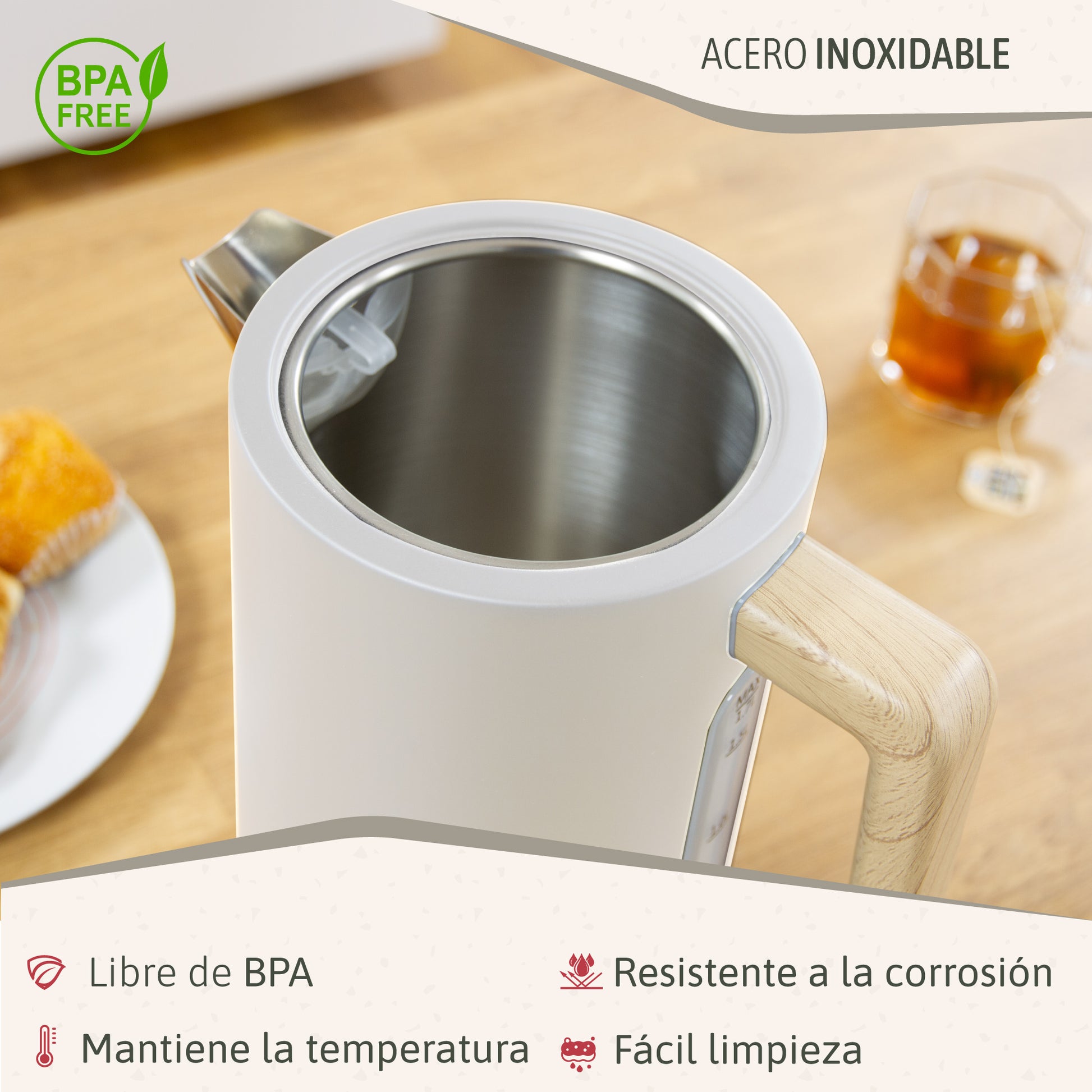 Briebe Nordic Set Tostadora Pan Ranura Ancha 2 Rebanadas + Hervidor Agua Eléctrico 1,7l Inalámbrico, Skt1167wht, Blanco_5