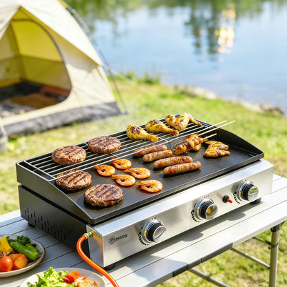 Outsunny Barbacoa De Gas Con 3 Quemadores 7,5 Kw Plancha Rejilla Calentadora_3