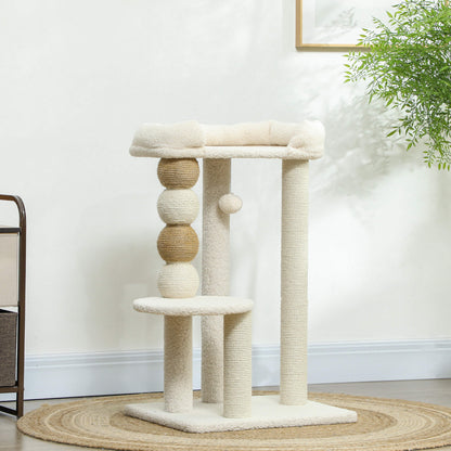 Pawhut Árbol Rascador Para Gatos Altura 76 Cm Revestimiento De Borreguillo Beige_1