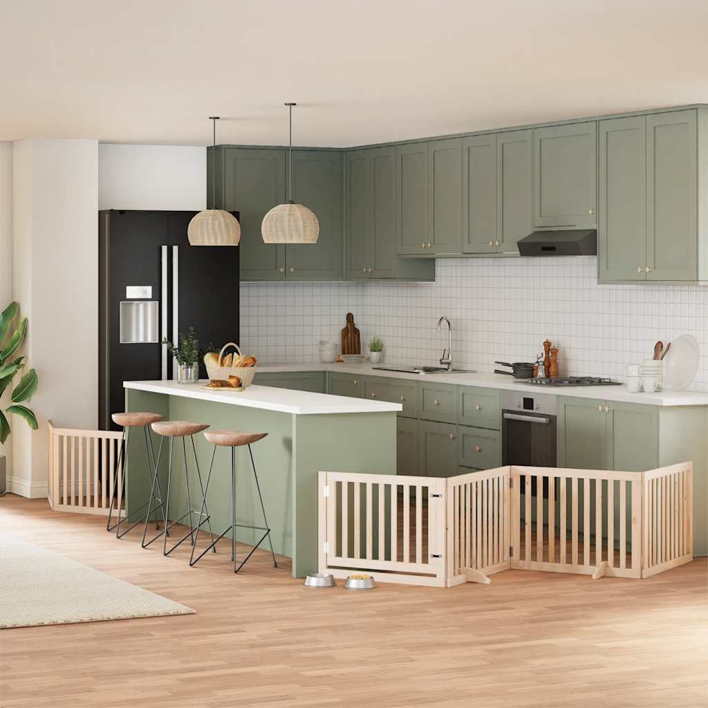 Vidaxl Puerta Para Perros Plegable 6 Paneles Madera De Álamo 480 Cm_1