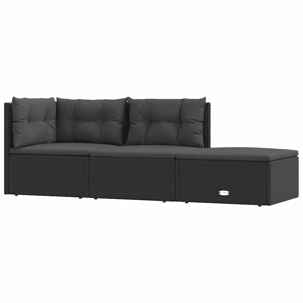 Vidaxl Set De Muebles De Jardín 3 Pzas Y Cojines Ratán Sintético Negro_0